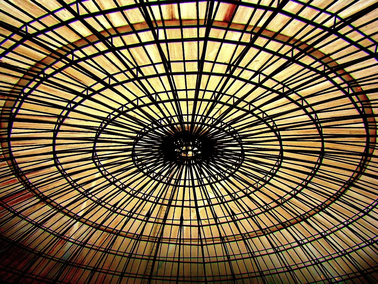Cobertura transparente e estrutura tubular da Ópera de Arame vistas de dentro
